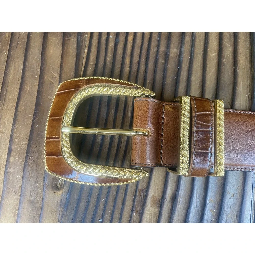 Brighton Brown Leather Belt with Gold Accents Size Medium